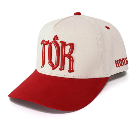 Saint SnapBack Hat- Cream/Red